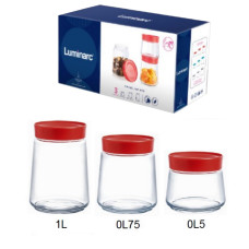 Набор банок для сыпучих "Jar SWING" 3шт Luminarc Q6641 с красной крышкой