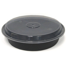 08001 Емкость полипропиленовая круглая с крышкой для микроволновки черная 480 мл 50 шт/уп