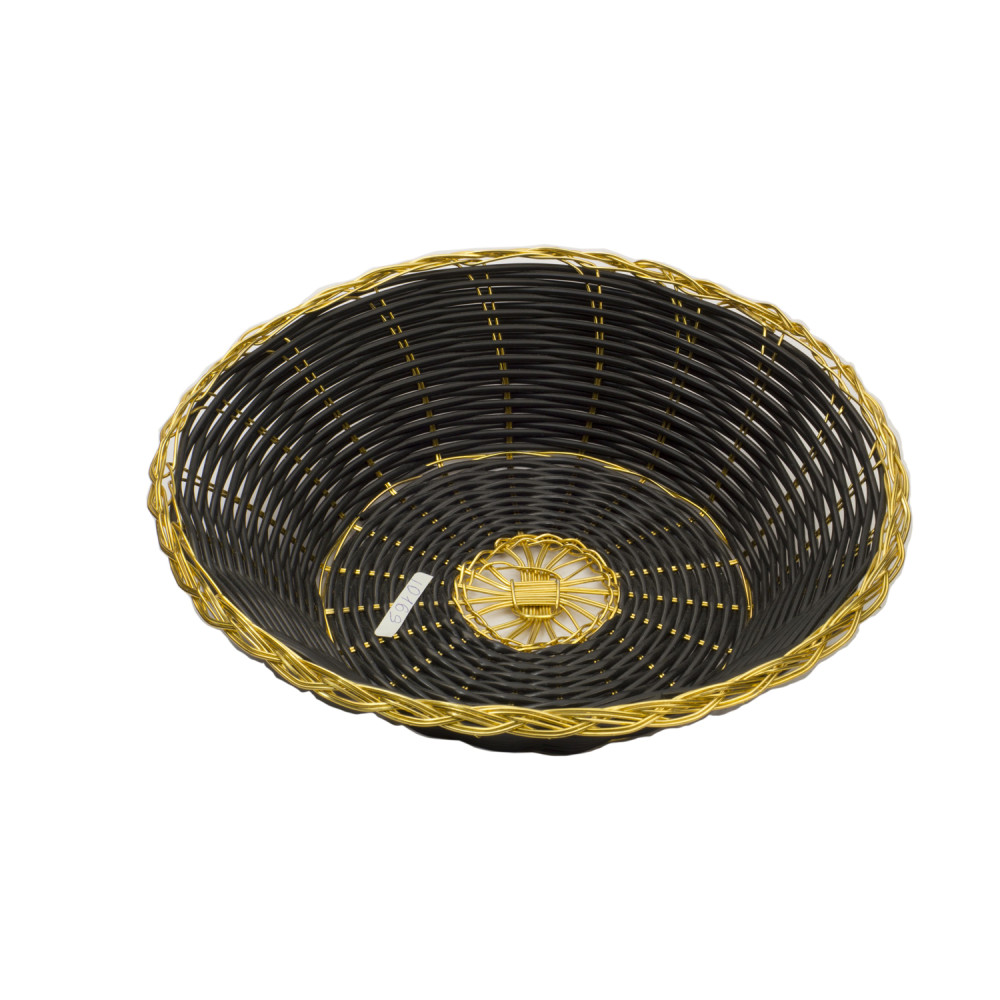 Winco PWBK-8R Хлебница круглая, 20 см, черная с золотым ободком плетеная