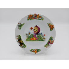 Тарелка мелкая детская керамическая с рисунком для детского сада Маша и медведь обеденная для вторых блюд 18cm