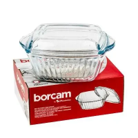 Ємність жароміцна для випічки в духовці з кришкою 59039 Borcam Форма для запікання зі скла 25*22*6 см 1 л