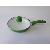 Сковорода для смаження з антипригарним керамічним покриттям зі скляною кришкою зелена D 22cm H 5cm L 38cm