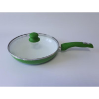 Сковорода для смаження з антипригарним керамічним покриттям зі скляною кришкою зелена D 26cm H 5cm L 45cm