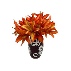 Ветка лилии искусственная оранжевая для декора Цветы для декорирования L 28 cm D 14 cm