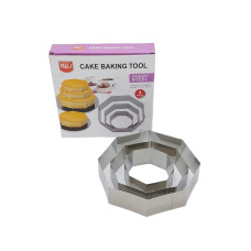 Металлическая кондитерская форма для выпечки и сборки тортов в наборе 3 штуки Восьмигранник H 4,5 cm