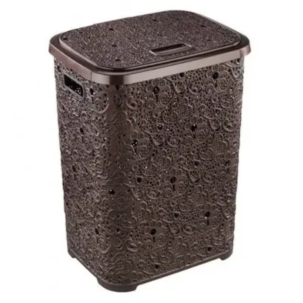 Кошик бак з кришкою для брудної білизни великий пластиковий Ажур 322 Elif Plastik 45*34 cm H 57 cm 67 літрів