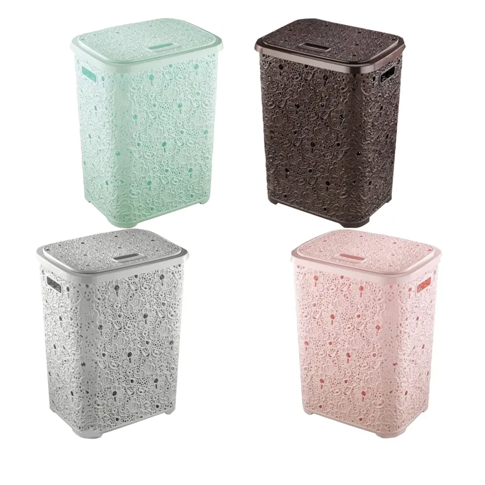 Кошик бак з кришкою для брудної білизни великий пластиковий Ажур 322 Elif Plastik 45*34 cm H 57 cm 67 літрів