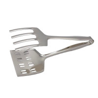 Щипцы-лопатка для мяса кухонная из нержавейки Лопатка двойная с держателем для кухни металлическая L 26 cm
