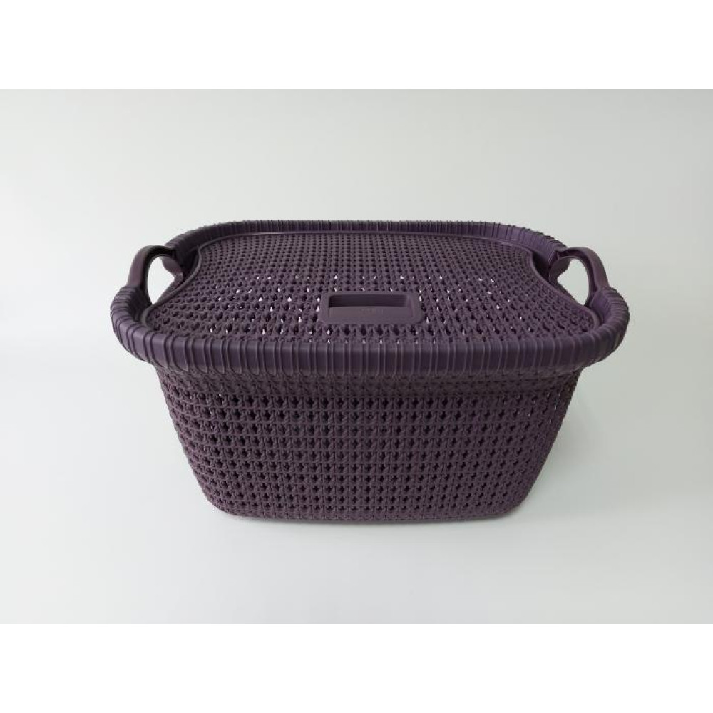 Корзина пластиковая ящик для хранения вещей с крышкой R8294 "Вязка" 46 * 36 cm h 26 cm 30 литров