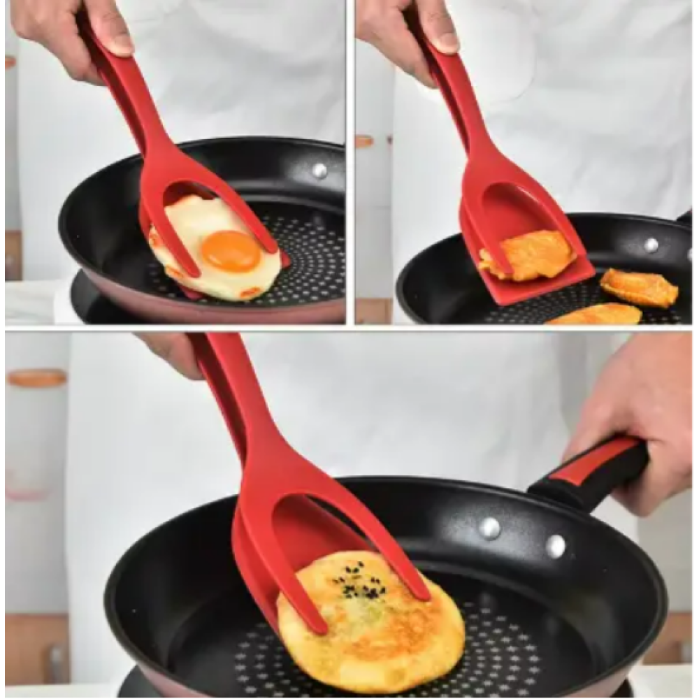 Лопатка щипцы для яичницы, мяса кухонная пластиковая Лопатка двойная с держателем для поварская L 31 cm