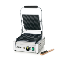 Гриль контактний одинарний, верхня та нижня поверхні - рифлені, 230V/1800W, 310x426x(H)510mm 263501 Hendi Stainless steel