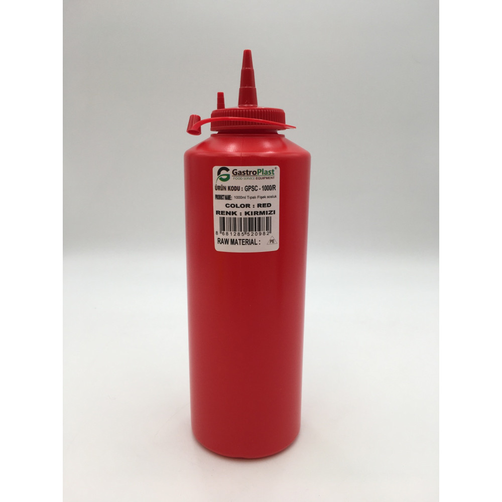 Диспенсер для соусів 1000 мл. (червоний) GPSC--001000R Gastro Plast PE Червоний, з ковпачком