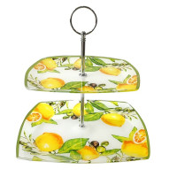 Фруктовница 2 яруса Helios Classic 5262 20/25.5 см стеклянная декорированная