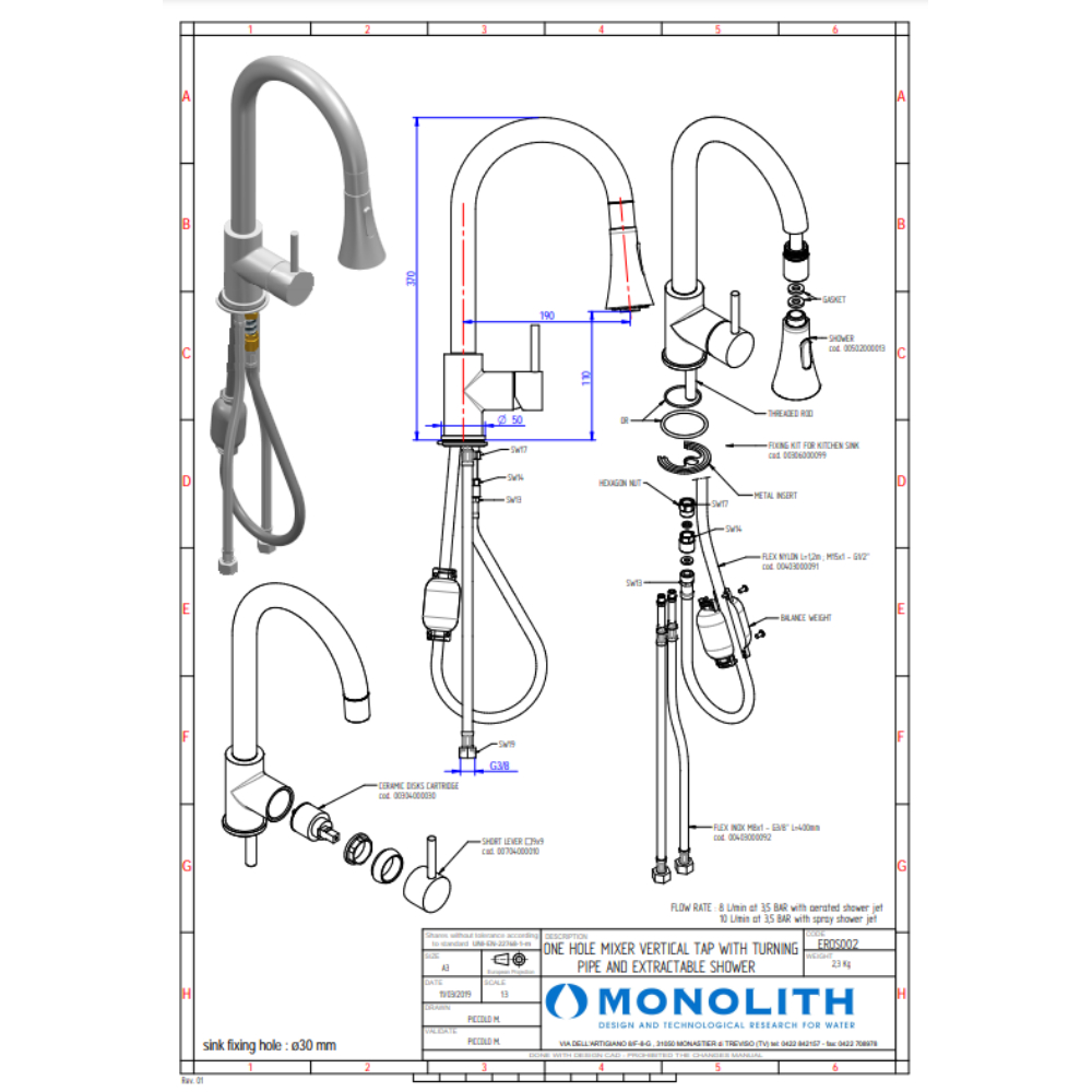 Змішувач з витяжним душем Monolith EROS Basic EROS002