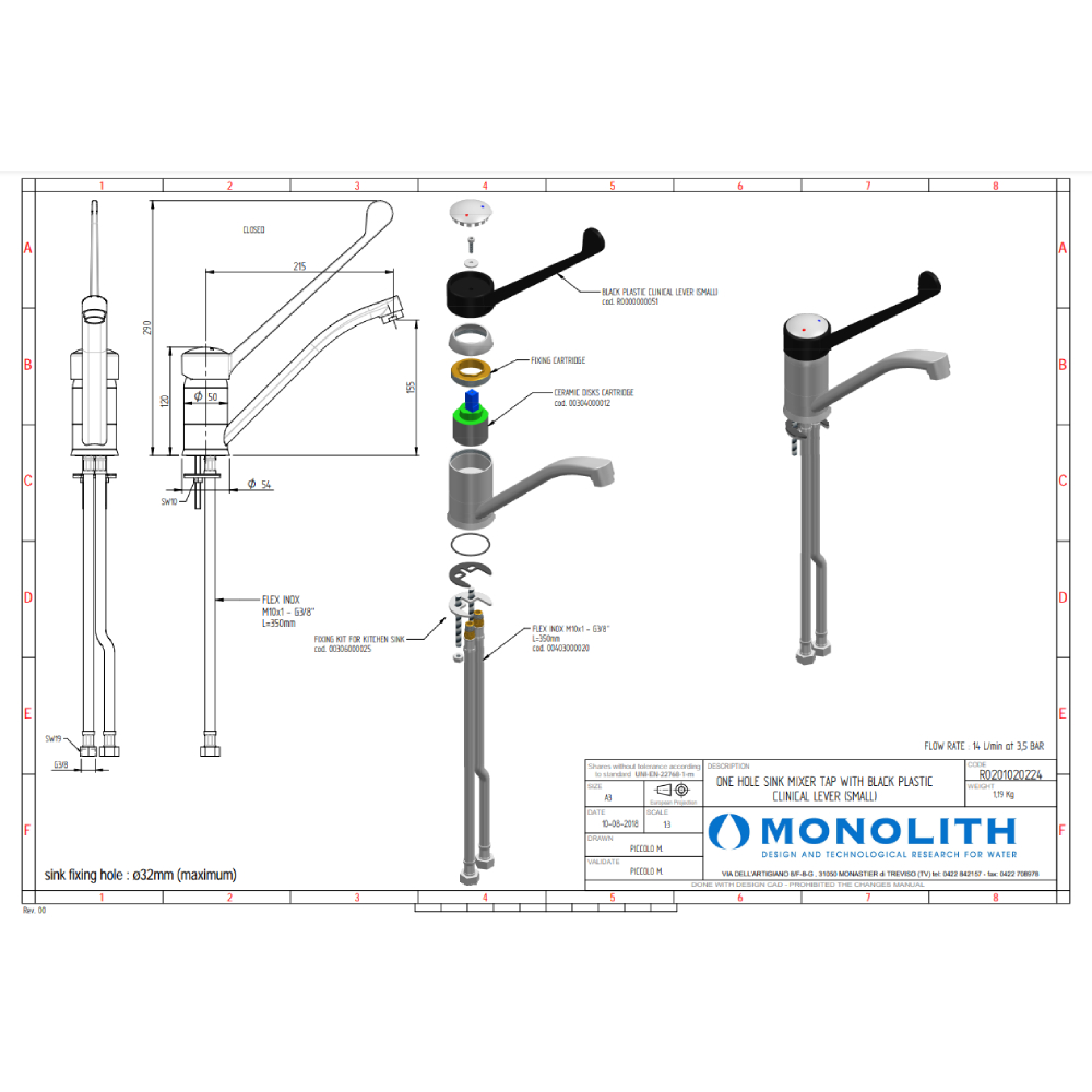Змішувач ліктьовий Monolith EROS Basic R0201020224