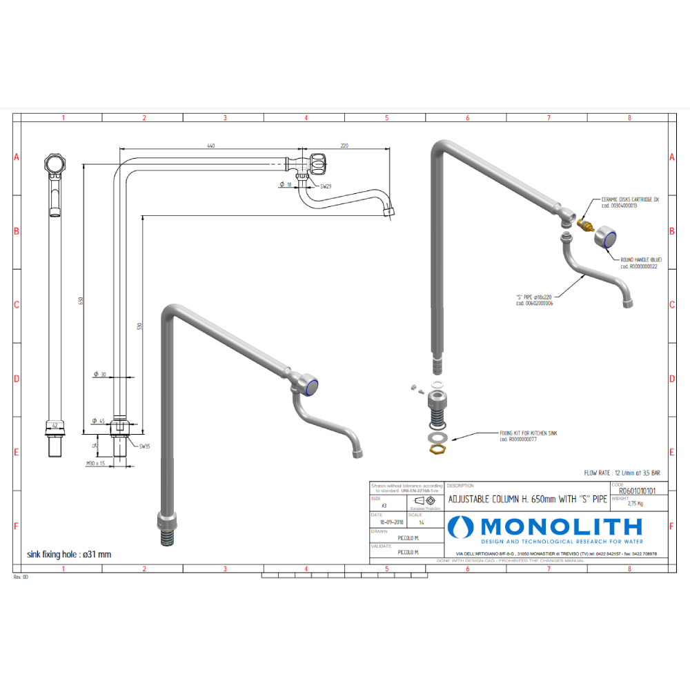 Стойка с краном для подачи воды Monolith ATENA R0601010101
