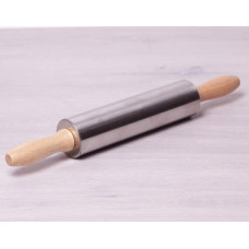 Скалка Kamille 38см из нержавеющей стали с деревянными ручками