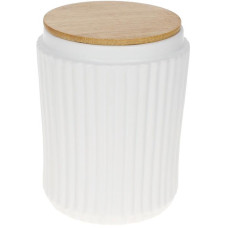 Банка Ceram-Bamboo для сыпучих продуктов 730мл, белая матовая керамика с бамбуковой крышкой