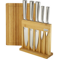 Набор 5 кухонных ножей Kamille Steel на бамбуковой подставке и разделочная доска