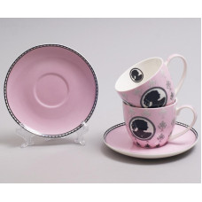 Чайный набор "Силуэт" 2 розовые чашки 280мл с блюдцами