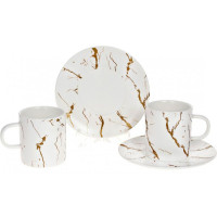 Чайный набор "Мраморная Роскошь" 2 чашки 220мл и 2 блюдца, фарфор, белый с золотом