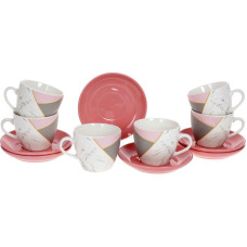 Кофейный сервиз "Мрамор" 6 чашек 240мл и 6 блюдец, фарфор, белый с розовым и серым