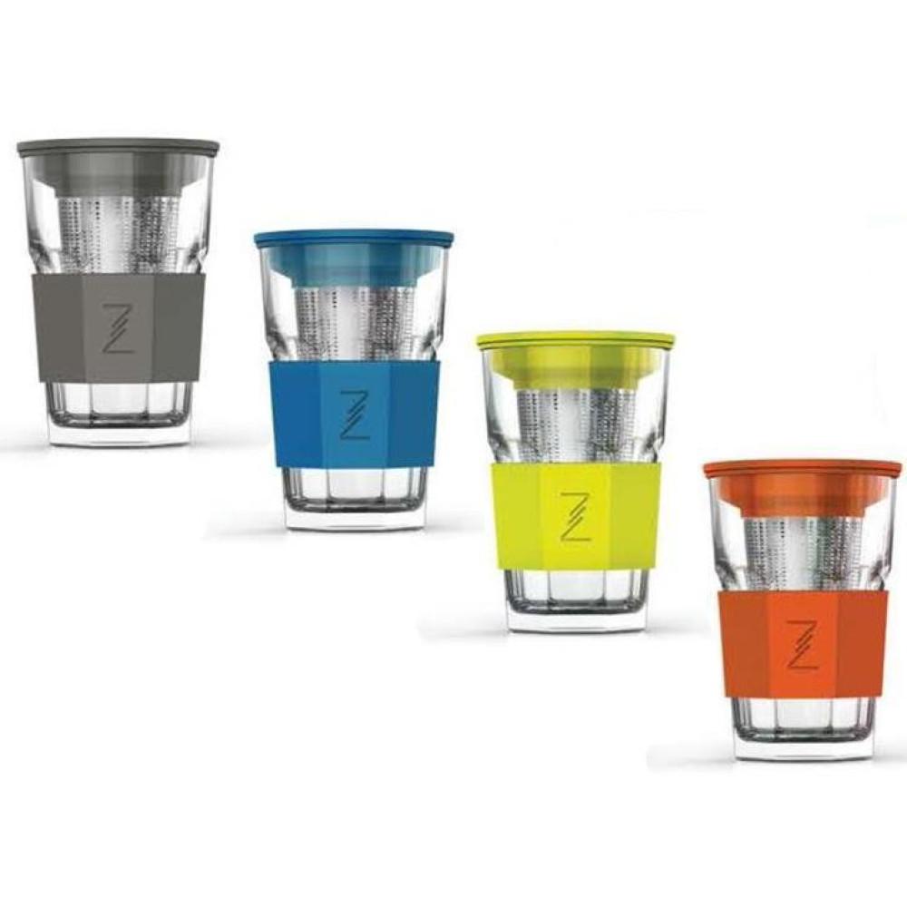 Стакан-заварник ZestGlass Original 415мл с металлическим ситечком и силиконовой защитой (синий)
