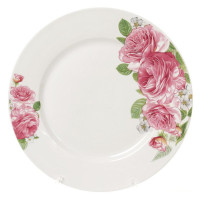 Набор 6 фарфоровых обеденных тарелок "Розовые розы" Ø23см