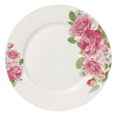 Набор 6 фарфоровых обеденных тарелок "Розовые розы" Ø23см