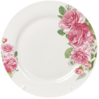 Набор 6 фарфоровых обеденных тарелок "Розовые розы" Ø27см
