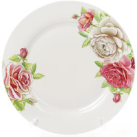 Набор 6 фарфоровых обеденных тарелок "Чайная роза" Ø27см