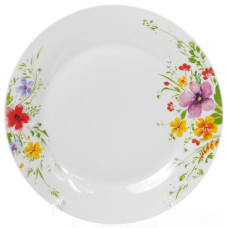 Набор 6 фарфоровых обеденных тарелок "Цветы акварелью" Ø27см