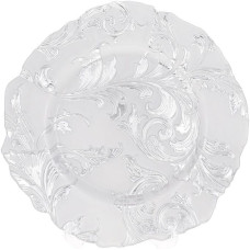 Блюдо сервировочное 33см, подставная тарелка, стекло, белое с серебряным узором