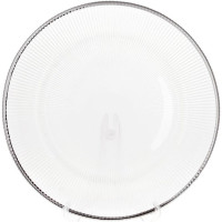 Блюдо сервировочное 33см, подставная тарелка, стекло, прозрачное с серебряной каймой