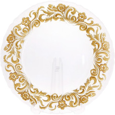 Блюдо сервировочное 33см, подставная тарелка, стекло, прозрачное с золотым узорным кантом