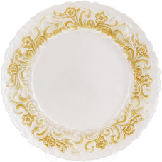 Блюдо сервировочное 33см, подставная тарелка, стекло, белое с золотым узорным кантом