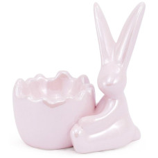 Подставка для яйца "Умный кролик" 10см, перламутровая розовая с фигуркой кролика