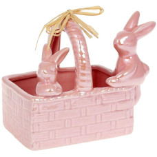 Конфетница декоративная "Корзина с кроликами" 15.8х10.8х12.5см, розовый перламутр