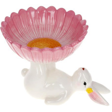 Конфетница "Милый Кролик" 20х15х14см керамическая с фигуркой кролика, розовый