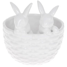 Декоративное кашпо "Кролики в корзинке" 14х13.5х15см, керамика, белый