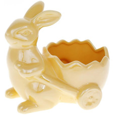 Декоративное кашпо "Кролик с тележкой" 16.5х13х15см, керамика, жёлтый перламутр