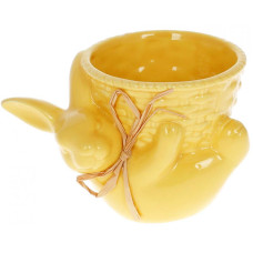 Декоративное кашпо "Зайка с корзинкой" 14х11х10см, керамика, жёлтый