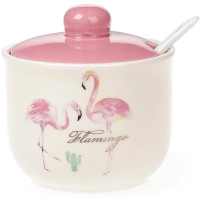 Сахарница керамическая "Розовый Фламинго" 350мл с порционной ложкой