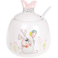 Сахарница керамическая "Веселый кролик" с шариками, с керамической ложкой