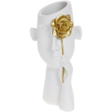 Декоративное кашпо "Золотая Роза" 13х13х27см, полистоун, белый с золотом