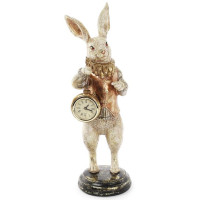 Фигурка декоративная с часами "Белый Кролик в медном кафтане" 34.5см
