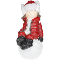 Фигура декоративная "Девочка на снежке" в красном костюме 45см