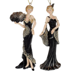 Набор 2 подвесные статуэтки "Мадмуазель" 15см, полистоун, чёрный с шампанью