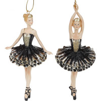 Набор 6 подвесных статуэток "Балерина" 14.5см, полистоун, чёрный с золотом, 2 дизайна