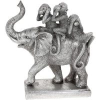 Декоративная статуэтка "Слон и Обезьяны" 25.5х10.5х27см, полистоун, серебро